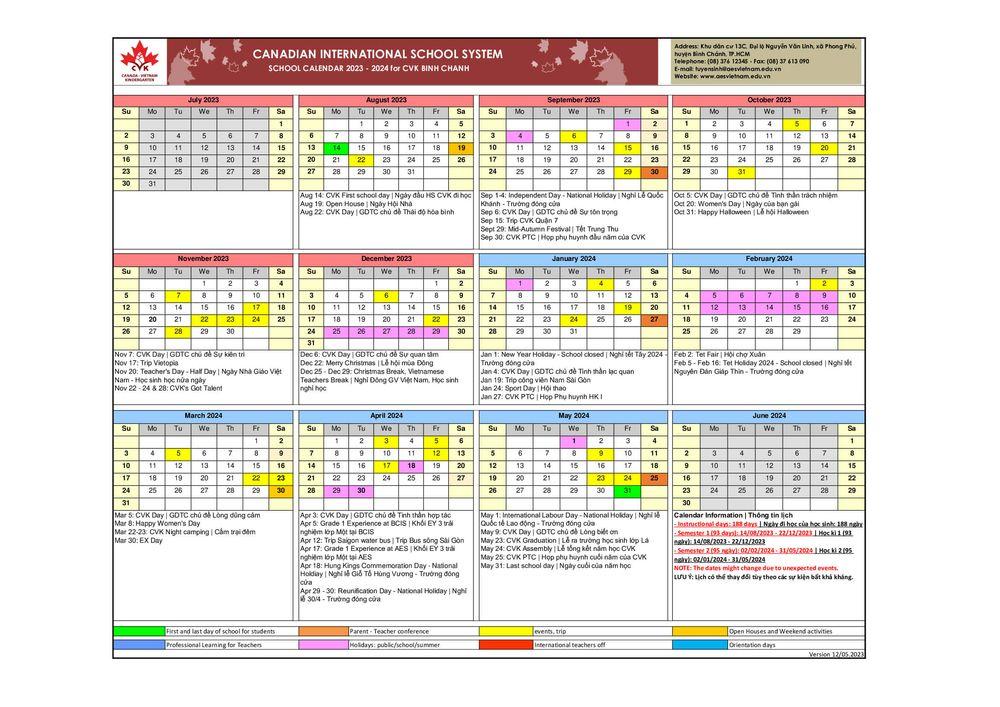 Lịch năm học 2023 – 2024 (CVK)