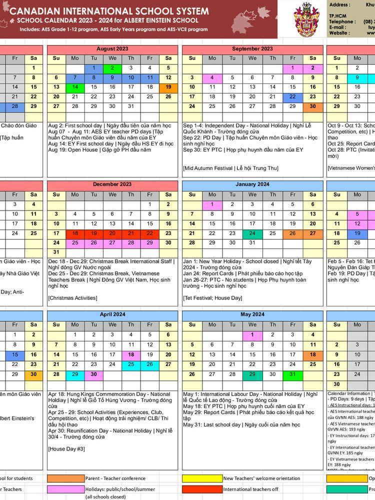 Lịch năm học 2023 – 2024 (ESH)