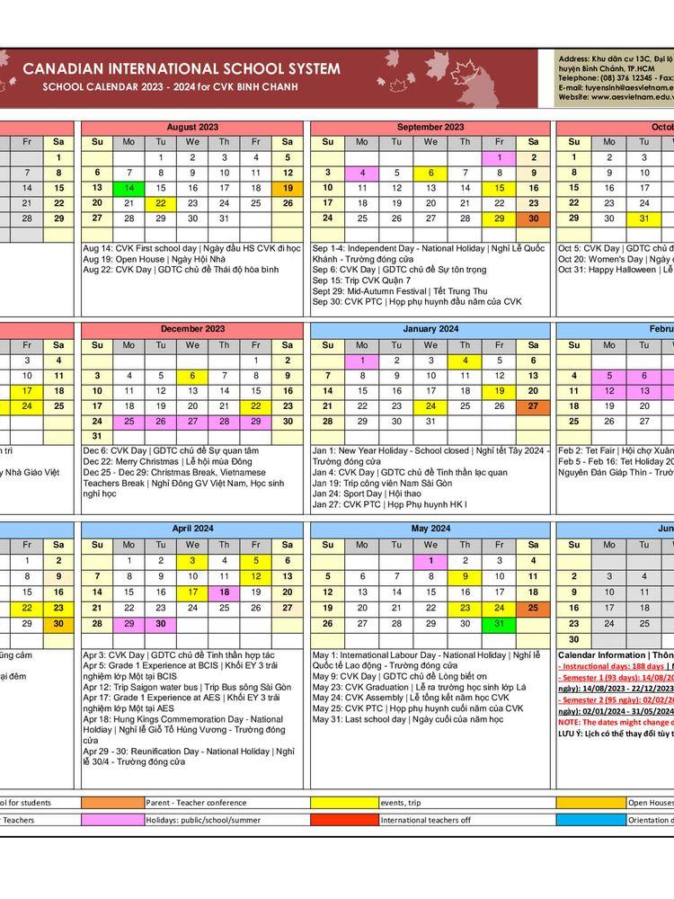 Lịch năm học 2023 – 2024 (CVK)