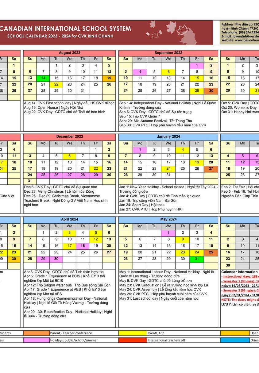 Lịch năm học 2023 – 2024 (CVK)