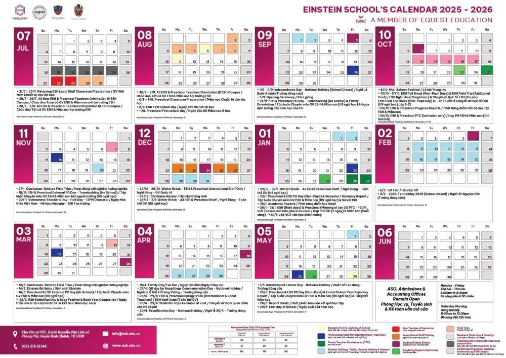 Lịch năm học 2025 – 2026 (ESH)